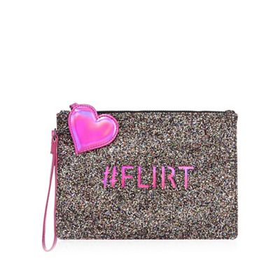 Pink glittery '#Flirt' clutch bag